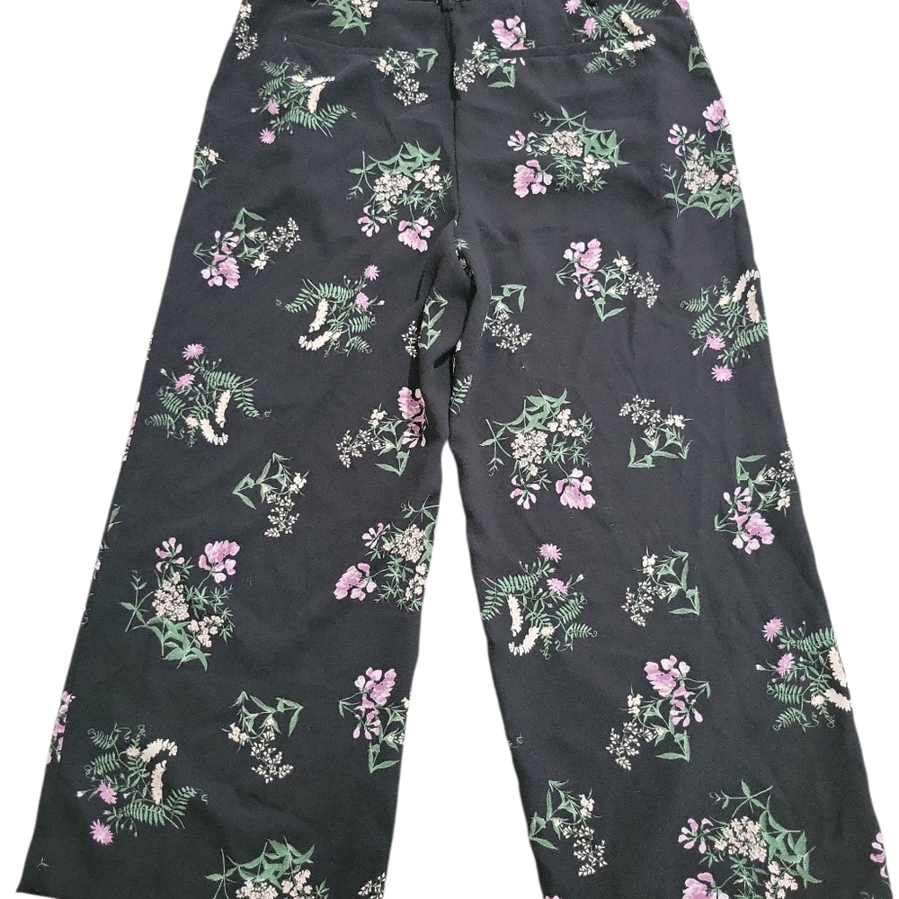 Ann Taylor Women's Floral Wide Leg Crop Trouser Parts Size 6 Flowy Black - Picture 3 of 11